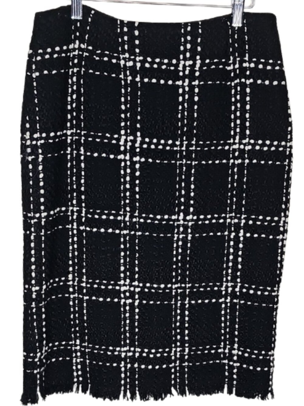 Harold's Black White Windowpane Tweed Wool Blend Pencil Skirt Size 6 Vintage